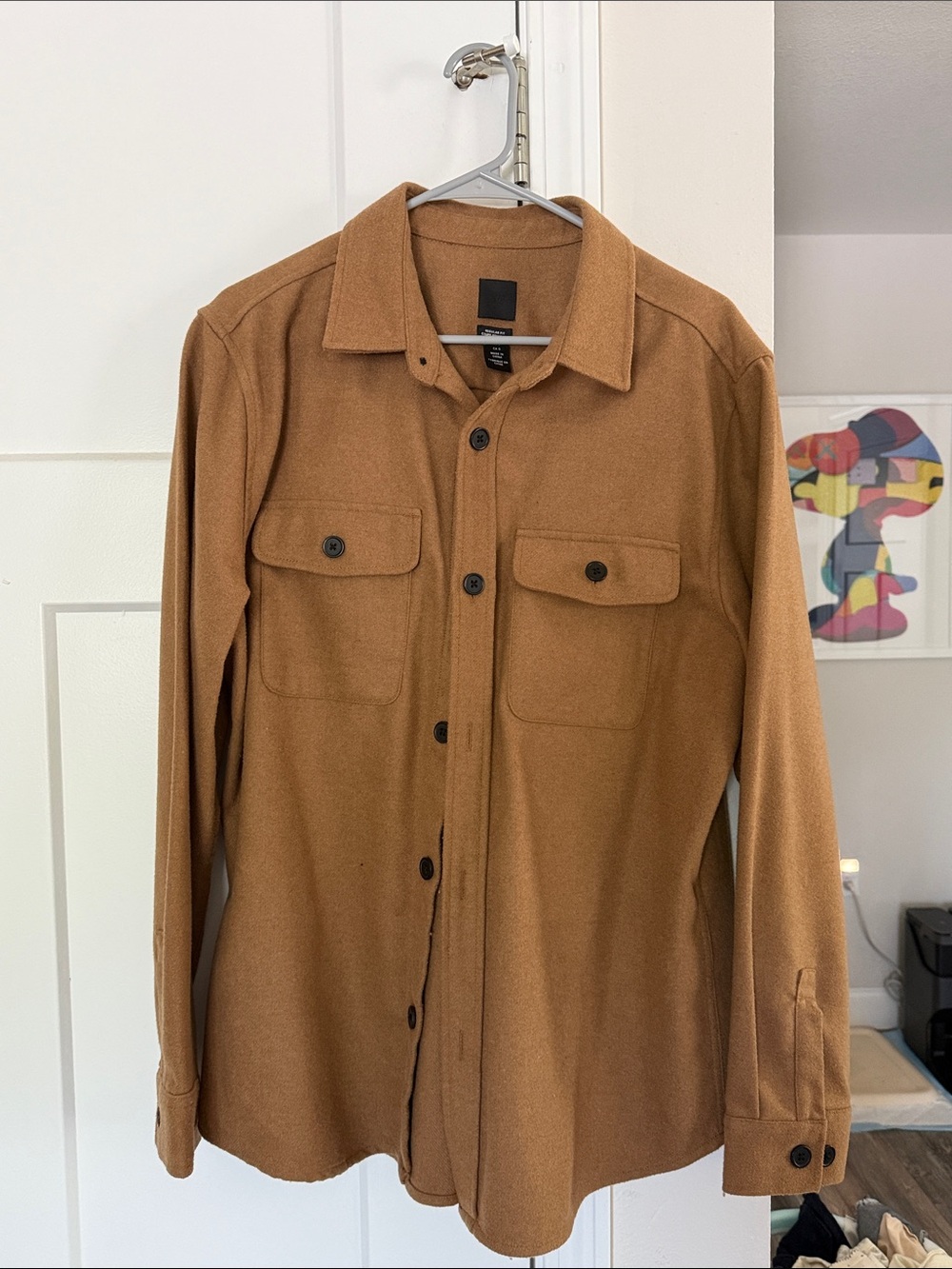 Men's Camel Button-Up Over Shirt Jacket